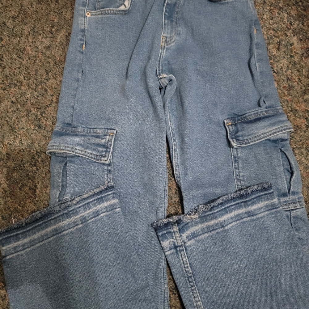 Zara Girls Kids Blue Cargo Jeans